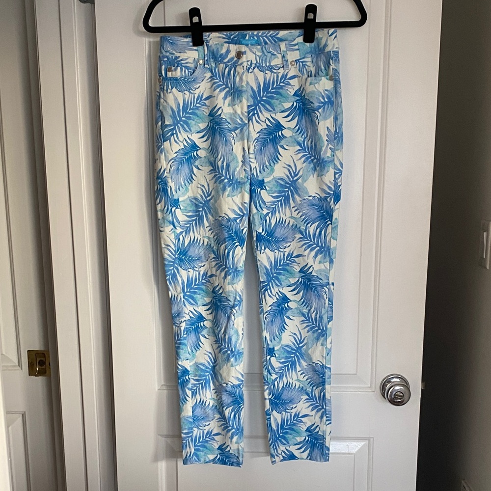 J. McLaughlin Lexi Jeans Slim Straight Leg Stretch Palm Blue White Pants Size 4